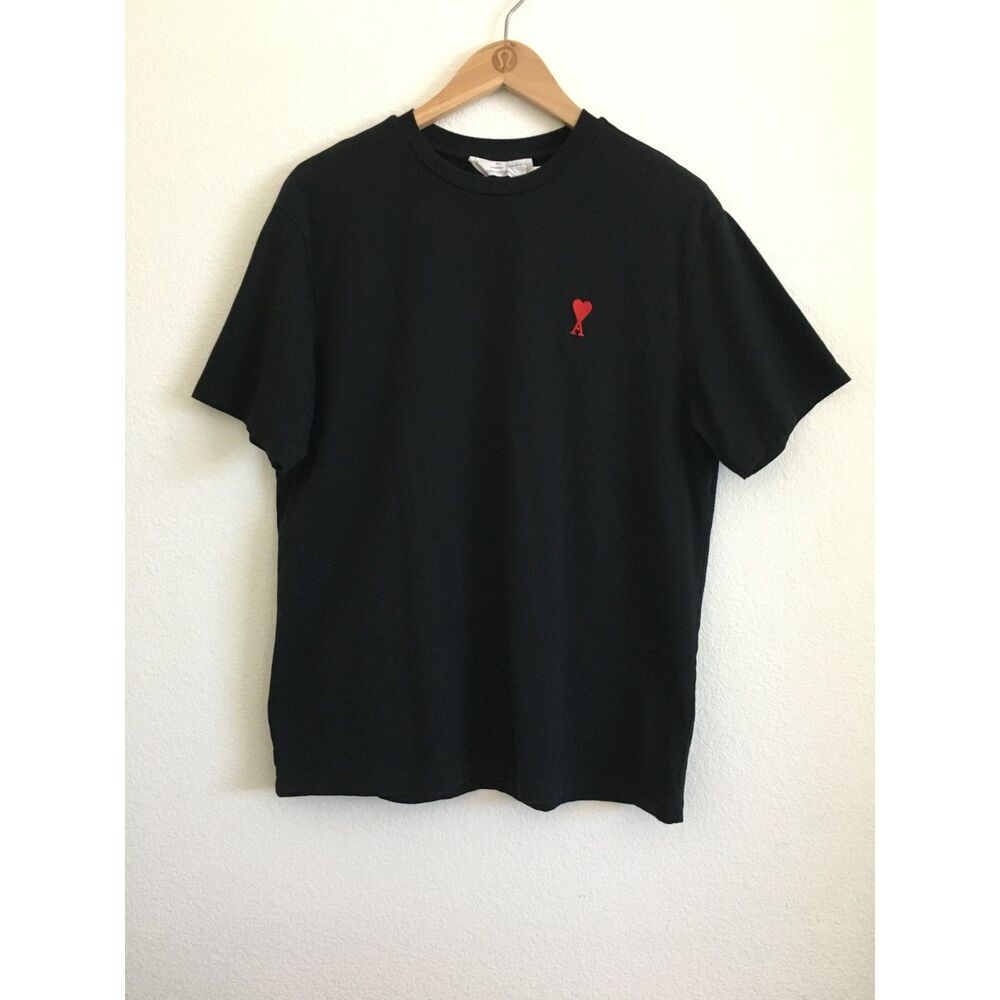 Designer Inspired Black T shirts Size Medium Red Heart Embroidered